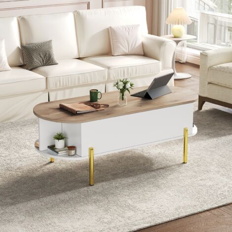 Tables basses réglable en hauteur-120 x 50 x 43 (cm)-Plateau blanc-7 étagères-Rangement caché (1/5)