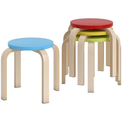 Tabouret empilable-4 pièces-Patins feutre-Contreplaqué bouleau laqué coloré-30 x 30 x 45 (cm) (1/5)