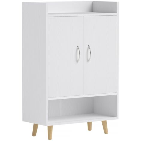 Meuble à chaussures 12 paires avec portes-moderne en bois massif-rangement entrée et couloir-60 x 30 x 92 (cm) blanc (1/5)