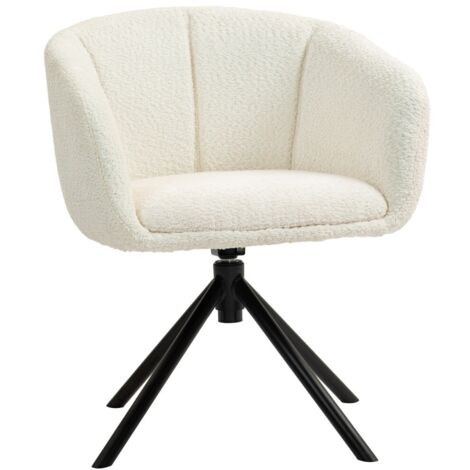 Chaises de salle à manger pivotantes 360°- Accoudoirs- Tissu lin effet- Pied métal- Blanc crème- 58 x 60 x 85 (cm) (1/5)