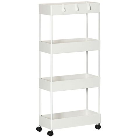 Chariots de cuisine 4 niveaux avec roulettes et freins - Blanc - 58 x 40 x 85 (cm) (1/5)