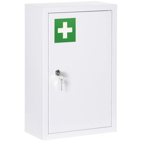Unités de rangement pour salle de bain - Armoire pharmacie verrouillable - 3 compartiments - Sécurité enfant - Acier 30x14x46 cm (1/5)