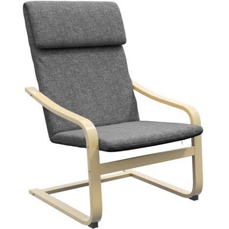 Fauteuils relax à bascule avec coussin appui-tête- Chaise salle à manger en lin gris foncé- Bois de bouleau- 66.5 x 80 x 99 cm (1/5)