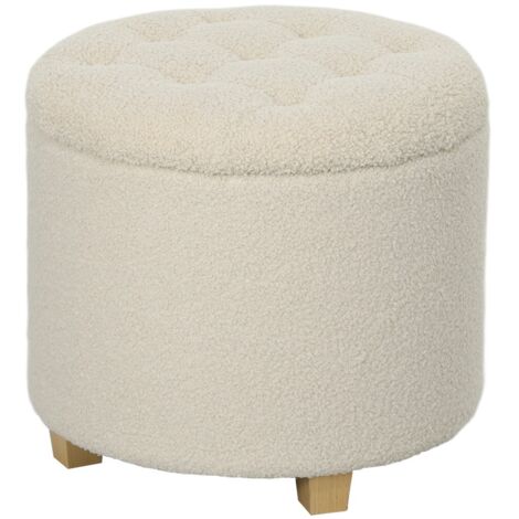 Pouf Rangement Capitonné- Couvercle- Effet Cachemire- Couloir Chambre Salon- Bois 45 x 41 x 45 (cm) Blanc Crème (1/5)