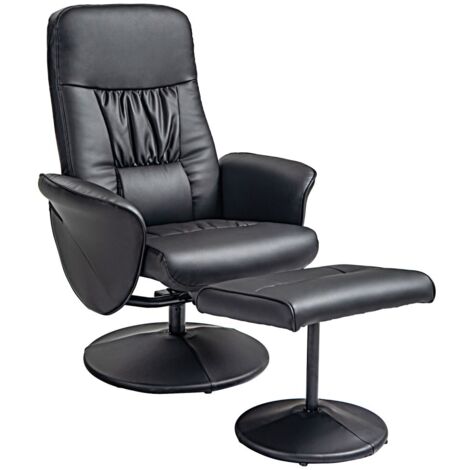 Fauteuils relax avec repose-pieds-Fonction lit pivotant-Similicuir noir-58 x 60 x 180 (cm) (1/5)