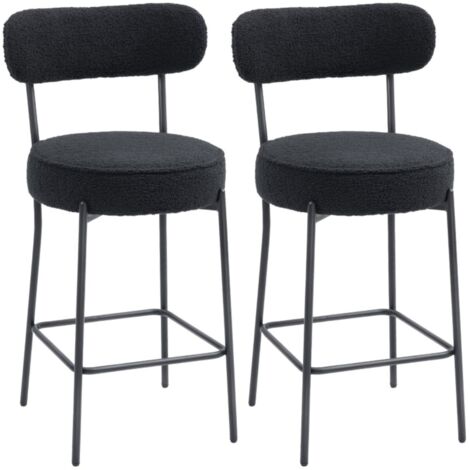 Lot de 2 tabourets de bar avec assise et repose-pieds rembourrés - Housse en polaire, structure métal noire 52x49x95cm (1/5)