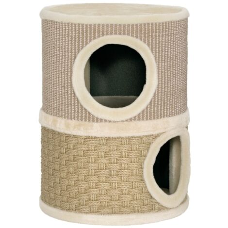 Arbre à Chat Griffoir 2 Niches Tonneau Peluche Tapis Gratter Couleur Kaki Café pour Chats 35x49cm (1/5)