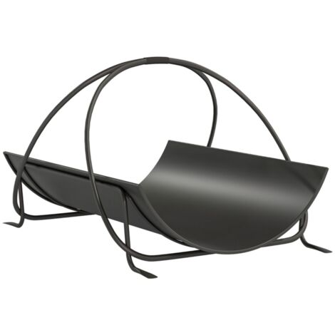 Range-Bûches Géométrique 51x38x33cm Noir - Abri à Bois Extérieur/Intérieur avec Poignée Métal, Étagère de Rangement (1/5)