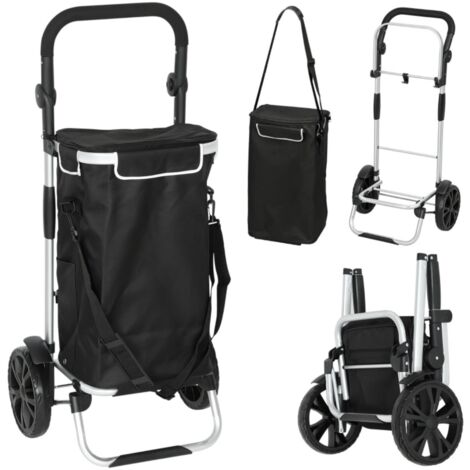 Chariot Pliable 3en1 40L 25kg Noir - Caddie Course & Atelier avec Compartiment Isotherme, 45.5x35.5x97cm