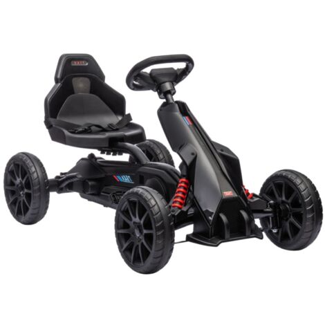 Voiture Électrique Karting Enfant 3-8 Ans - Siège Réglable, Pédales & Frein à Main - Véhicule Pédalier Extérieur Noir - 100x58x58.5cm (1/5)