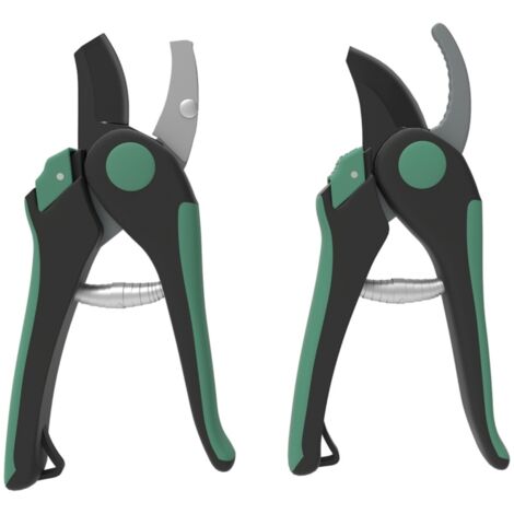 Sécateur Électrique - Kit Jardin 2 Outils Métal : Lame Courbe et Enclume - Cadeau Idéal Hommes Femmes - Vert/Noir (1/5)