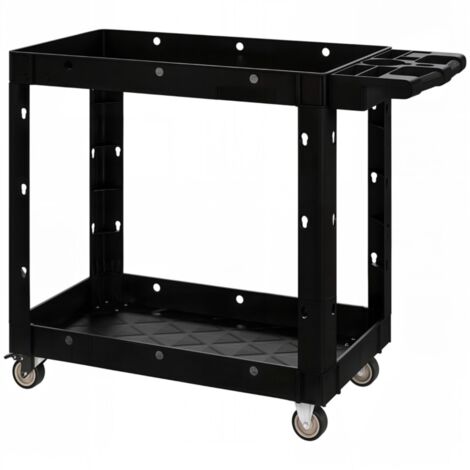 Chariot d'Atelier 2 Niveaux - Charge Max 227 kg - Poignée Latérale et Crochets - Pour Garage et Entrepôt - Noir 102.6x43.5x84.5cm (1/5)