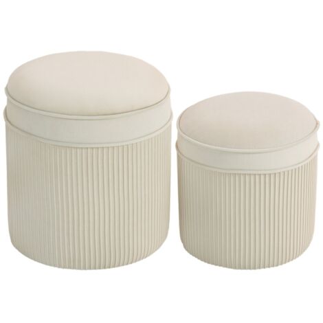 Ensemble de 2 Poufs de Rangement - Repose-Pieds Aspect Velours avec Couvercle - Crème - 36x36x41.5 cm - Gain de Place (1/5)