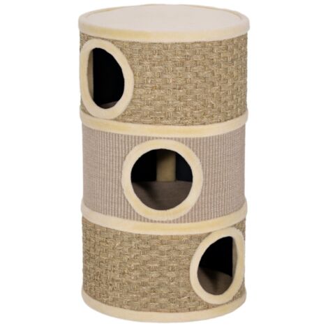 Arbre à Chat avec Griffoir Sisal - Tonneau 3 Niveaux, Cachemire et Grotte pour Grands Chats (Kaki/Marron) 79x45cm (1/5)