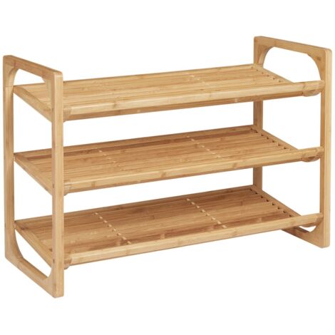 Étagère à Chaussures Bambou 3 Niveaux, Range jusqu'à 9 Paires, 76x33x51 cm, avec Poignée, Rangement Entrée Pratique - Bois naturel (1/5)