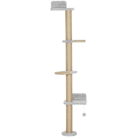 Arbre à Chat 5 Niveaux avec Jouets - Poteaux en Sisal Naturel - Recouvert de Tissu Doux Gris Clair pour Chats 30x21x180cm (1/5)