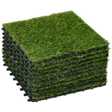 Gazon Synthétique en Lot - 10 Plaques de 30x30 cm - Épaisseur 25 mm - Vert Foncé pour Balcon et Jardin - Durable et Facile à Nettoyer (1/5)