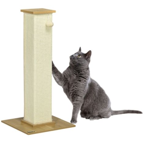 Arbre à Chat avec Jouets - Dimensions 38x38x80 cm - Griffoir et Plateforme - Couleur Beige Naturel pour Chat (1/5)