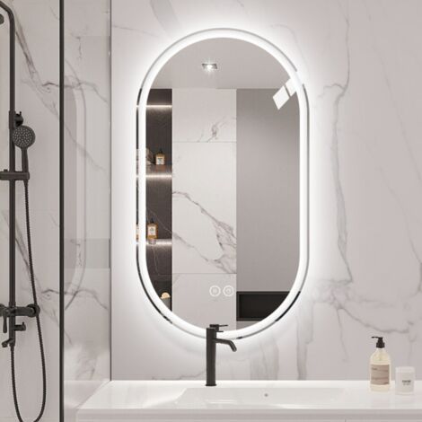 Miroir lumineux de salle de bain intelligent ovale sans cadre-écran tactile anti-buée-60x3x90(cm) (1/5)