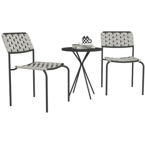 Ensemble jardin 3 pièces gris : table + 2 chaises empilables polyrotin. Résiste aux intempéries pour terrasse, balcon ou jardin 60x46x80cm (1/5)