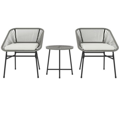 Ensemble Jardin 3 Pièces Polyrotin - Table et 2 Chaises avec Cousins, Salon pour 2 Personnes, Terrasse/Balcon, Gris Foncé 65x63x76cm (1/5)