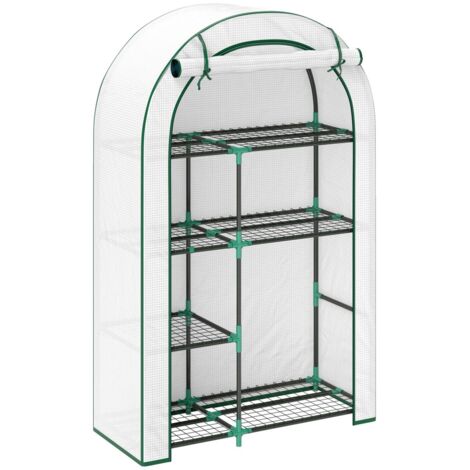 Serre De Jardin 120x186x190 Cm – Porte Zippée, Étagères Intégrées, Protection Intempéries Pour Fleurs Légumes Herbes, Acier & PE
