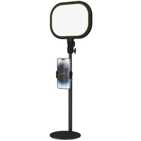 Lampe d'établi avec support téléphone, 5 couleurs et 10 intensités, fonction mémoire, métal noir, pour salon/chambre 23x23x65cm (1/5)