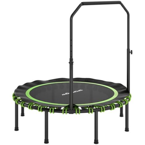 Trampoline Fitness avec Main Courante Réglable - Pour Intérieur/Extérieur - Structure Acier et Plastique Vert 122x122x129cm (1/5)