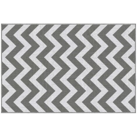 Tapis extérieur imperméable 121x182 cm - Plastique résistant gris clair/blanc - Idéal balcon, terrasse (1/5)