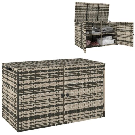 Coffre rangement rotin 350L 2 niveaux résistant intempéries - pour jardin, terrasse, balcon, gris chiné, 118x57x69 cm (1/5)