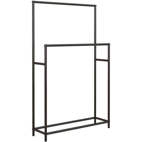 Porte-serviettes sur pied 2 barres métal, dimensions 66x20x110 cm, couleur noir, pour salle de bain (1/5)