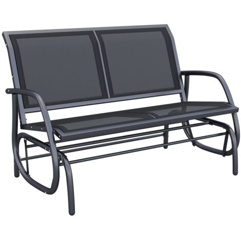 Fauteuil à bascule 2 places 120x70x85 cm en métal noir - Banc jardin, balancelle, mobilier de parc et terrasse confortable (1/5)