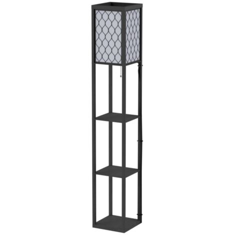 Lampadaire d'intérieur bois noir avec étagères et éclairage E27 40W pour salon chambre, 26x26x160 cm (1/5)