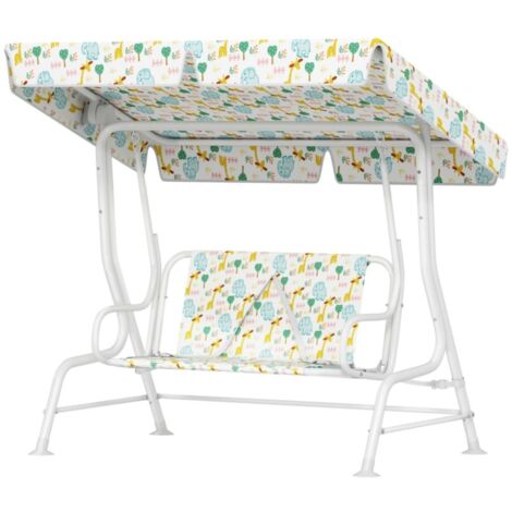 Balançoire Enfant Jardin 2 Places Blanche - Structure Acier Robuste, Charge Max 60kg, Sécurisée et Stable 112x75x120cm (1/5)