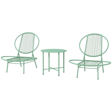 Ensemble Bistro 3 pièces acier - Table + 2 chaises coquillage vertes, résistant intempéries pour jardin, balcon, terrasse 74x68x78cm (1/5)