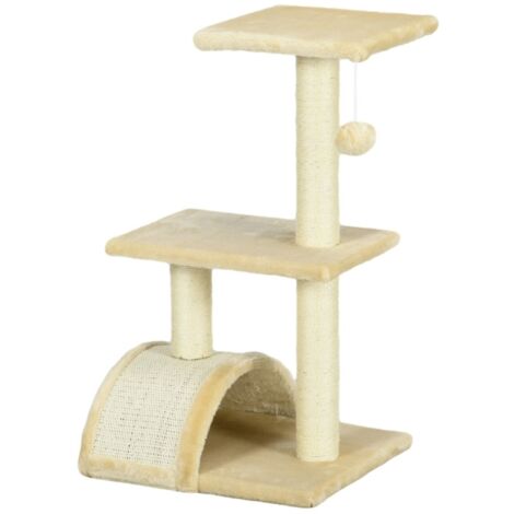 Arbre à Chat 72cm Blanc Crème avec Plateforme et Poteaux Sisal - Griffoir Multi-Niveaux 40x35x72cm pour Chat Moyen (1/5)