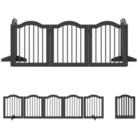Barrière pour chien autoportante pliable-5 panneaux-Pieds stables-Protection sécurité-Noir-261.5x29.5x61(cm) (1/5)