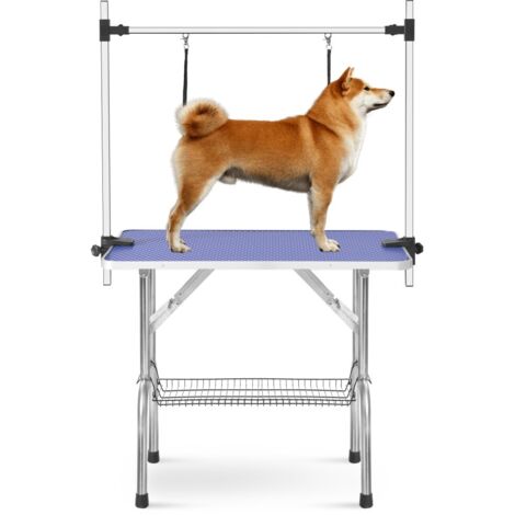 Table et matériel de toilettage pour animaux pliable-Pro-Bras et laisse inclus-Plateau filet bleu-60 kg-90x60x76(cm) (1/5)