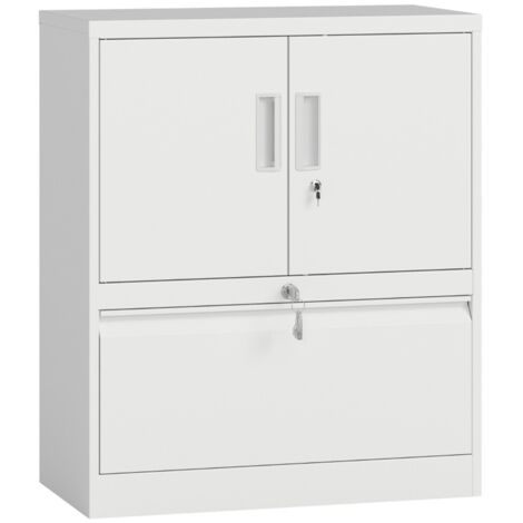 Armoire verrouillable pour bureau en acier-2 portes polyvalentes-Étagères réglables-Coloris blanc-80x40x95(cm) (1/5)