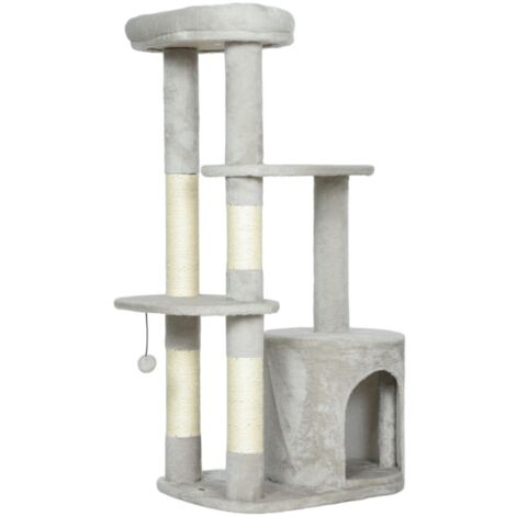 Arbre à chat tour avec cachette-poteaux sisal-plateforme multi-étages-gris clair-60x45x114(cm) (1/5)