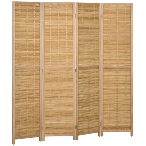 Paravent bambou naturel 4 panneaux 160x1.8x170 cm - Cloison amovible pliante, séparateur pièce salon chambre, intimité style déco
