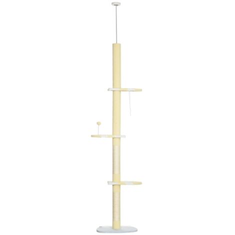 Arbre à chat ajustable 47x34x220-260cm haut, plateformes, griffoirs sisal, stable - couleur jaune blanc bleu (1/5)