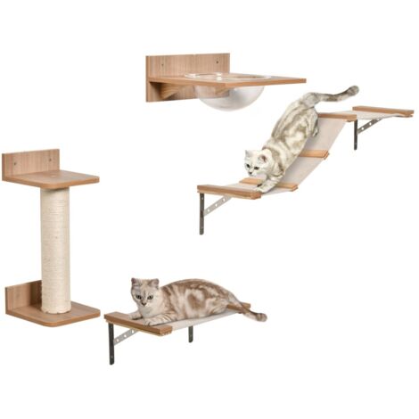 Arbre à Chat avec Griffoir Sisal, Escalier et Hamac - Marron Clair, Acrylique et Pin - Ensemble Complet pour Chats (1/5)