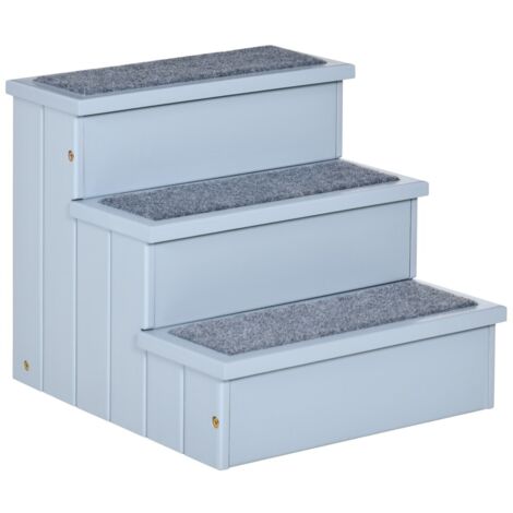 Escalier 3 Marches pour Chien/Chat Gris 40.5x44.5x38cm - Avec Tapis et Espace de Rangement - Pour Petit Animal et Canapé