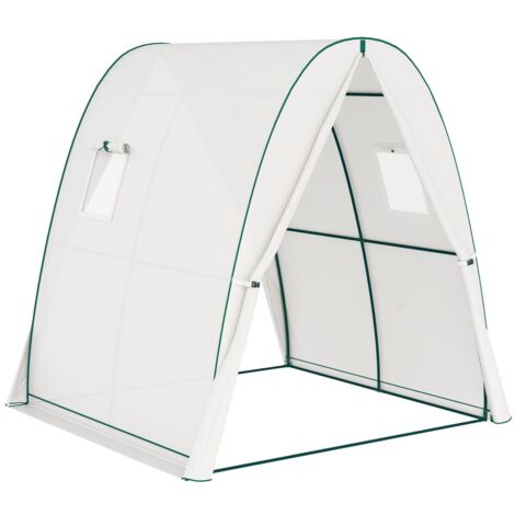Serre 180x180x200cm blanche, porte enroulable 2 fenêtres - Serre acier film pour tomates légumes (1/5)