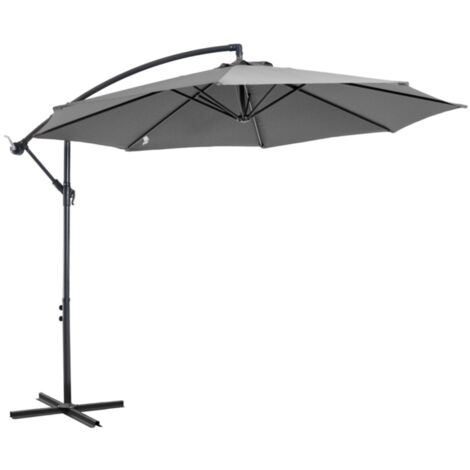 Parasol déporté à manivelle toile polyester gris 295x295x245 cm - Structure acier pour terrasse jardin balcon (avec socle) (1/5)