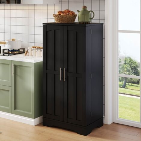 Buffet et enfilade-Armoire avec éclairage LED à détecteur-2 portes-Étagères réglables-Rangement cuisine/salon-Noir-60x40x120.5(cm) (1/5)