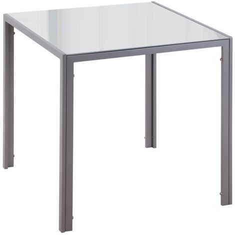 Table de salle à manger carrée en verre trempé grise-4 personnes-moderne-cuisine-salon-75x75x75(cm) (1/5)
