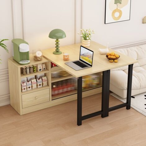 Buffet et enfilade - Table à manger extensible et pivotante - Rangement intégré - Moderne et mobile - Noir naturel - 120x110x75(cm) (1/5)
