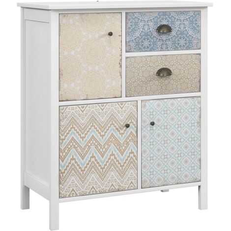 Commode 2 tiroirs & 3 casiers blanc 68x34x80cm - Meuble de rangement chambre/salon avec protection anti-basculement (1/5)
